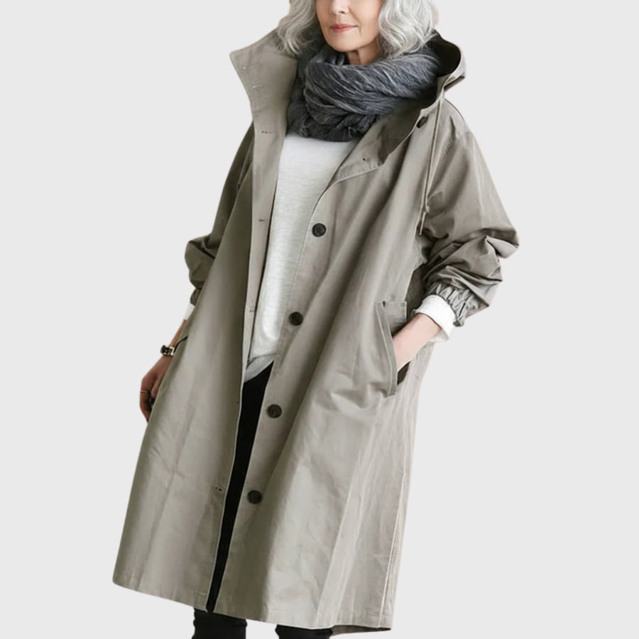 Trench Coat Oversized Longline Hooded Waterproof Stand Collar Rain Coat | Amber