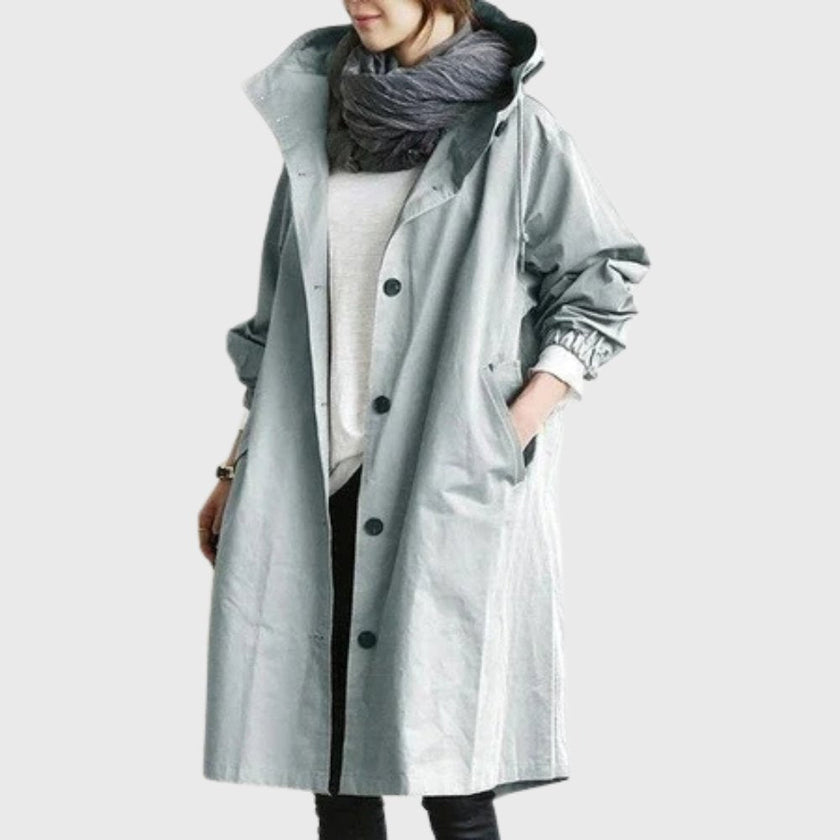 Trench Coat Women Hooded Waterproof Relaxed Fit Long