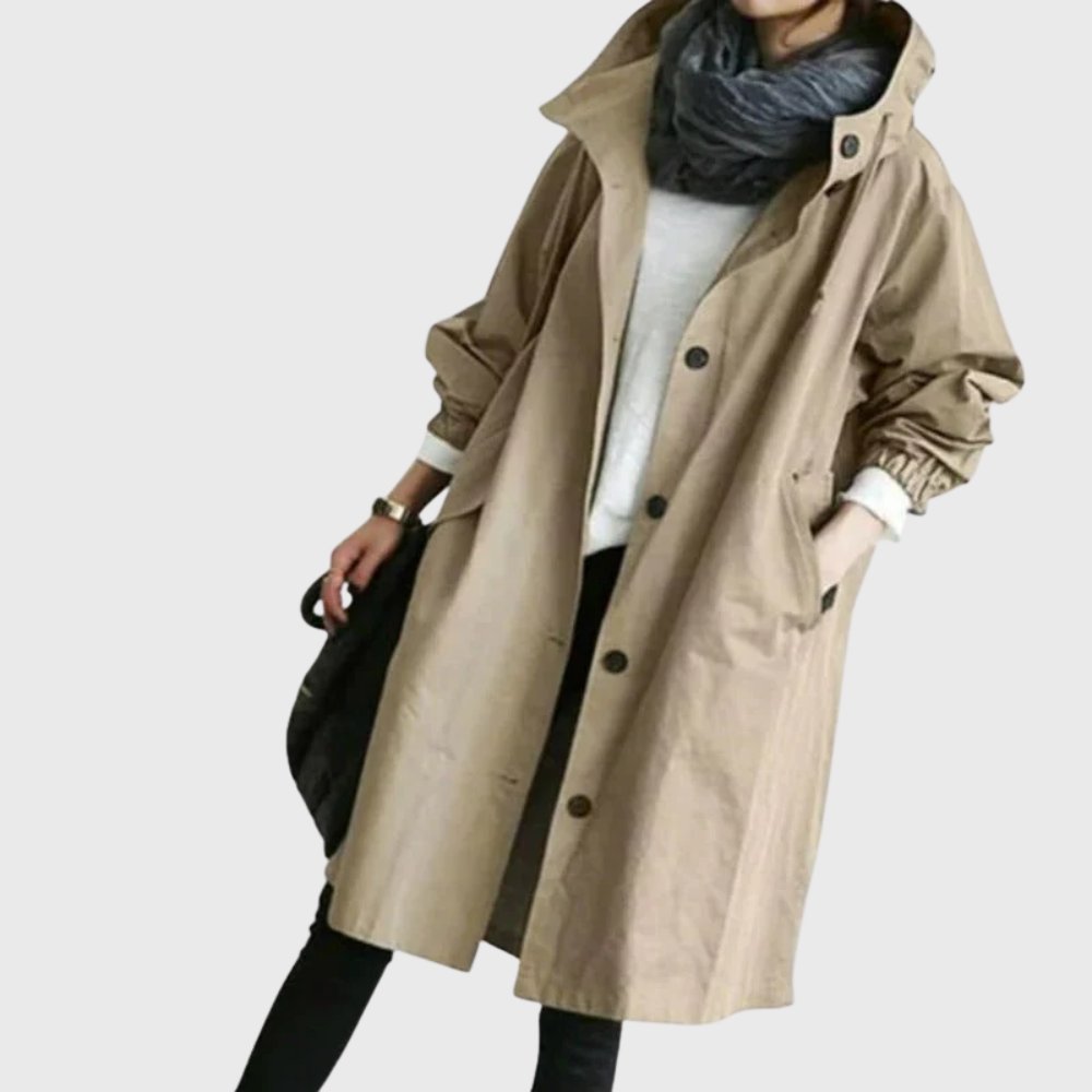 Trench Coat Oversized Longline Hooded Waterproof Stand Collar Rain Coat | Amber