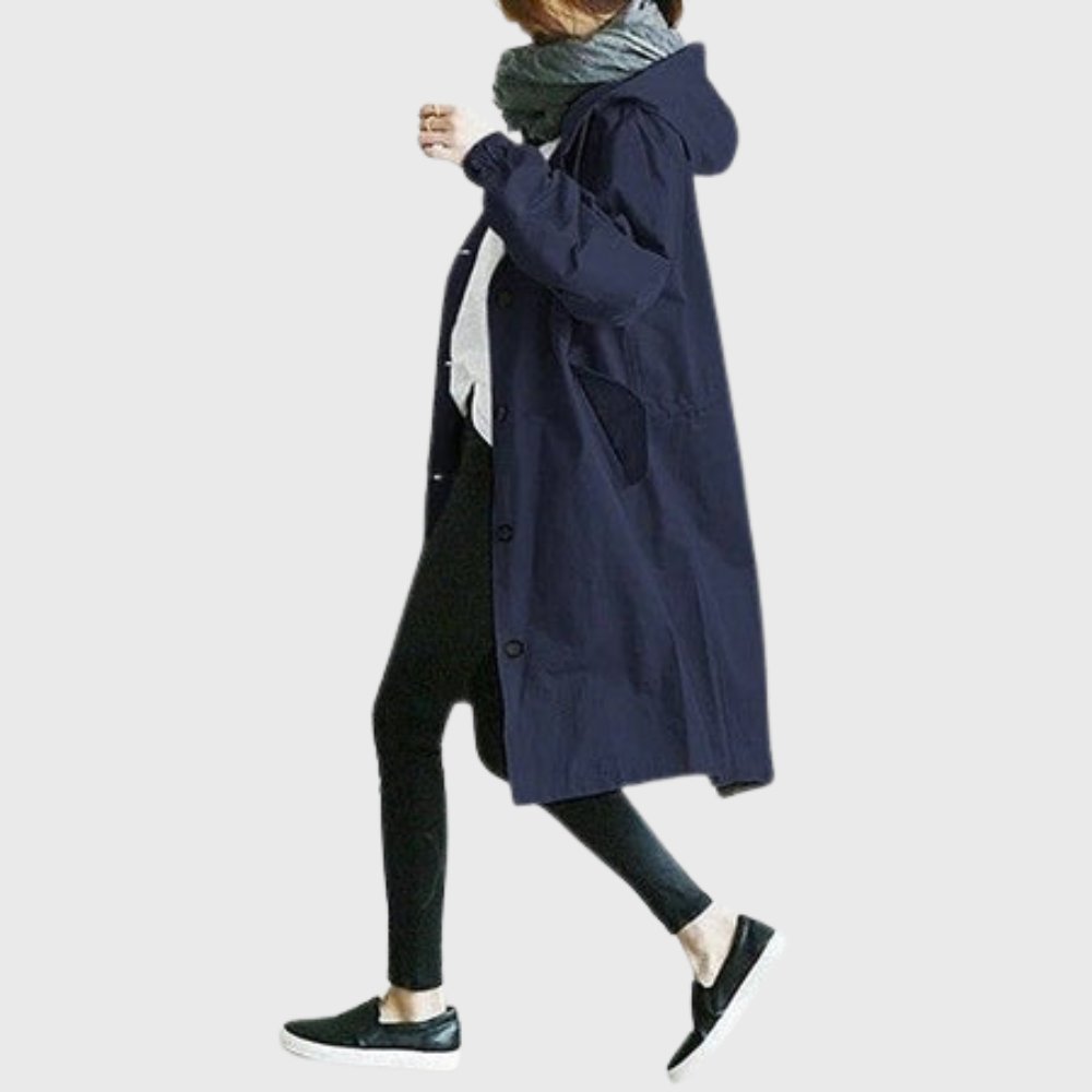 Trench Coat Oversized Longline Hooded Waterproof Stand Collar Rain Coat | Amber