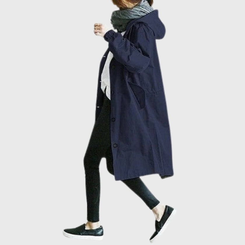 Trench Coat Women Hooded Waterproof Relaxed Fit Long