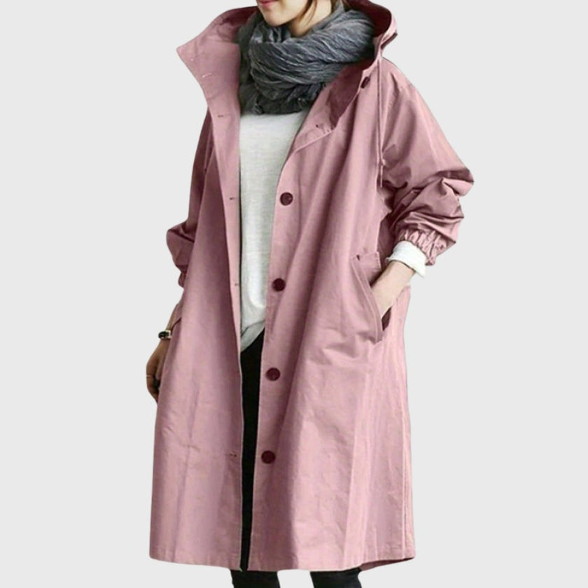 Trench Coat Women Hooded Waterproof Relaxed Fit Long