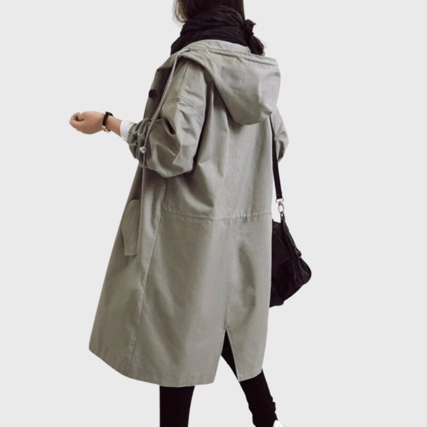 Trench Coat Women Hooded Waterproof Relaxed Fit Long