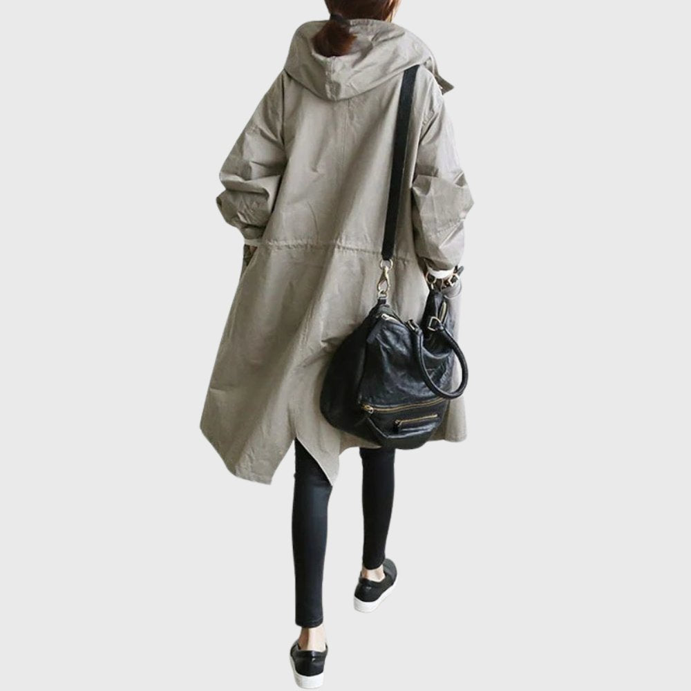 Trench Coat Oversized Longline Hooded Waterproof Stand Collar Rain Coat | Amber