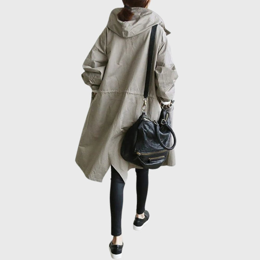 Trench Coat Women Hooded Waterproof Relaxed Fit Long