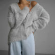 Livia | Women's Jumper Fluffy V-Neck Button-Front Oversized Cardigan with Fuzzy for Layering