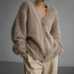 Livia | Women's Jumper Fluffy V-Neck Button-Front Oversized Cardigan with Fuzzy for Layering