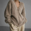 Livia | Women's Jumper Fluffy V-Neck Button-Front Oversized Cardigan with Fuzzy for Layering