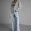 Livia | Women's Jumper Fluffy V-Neck Button-Front Oversized Cardigan with Fuzzy for Layering