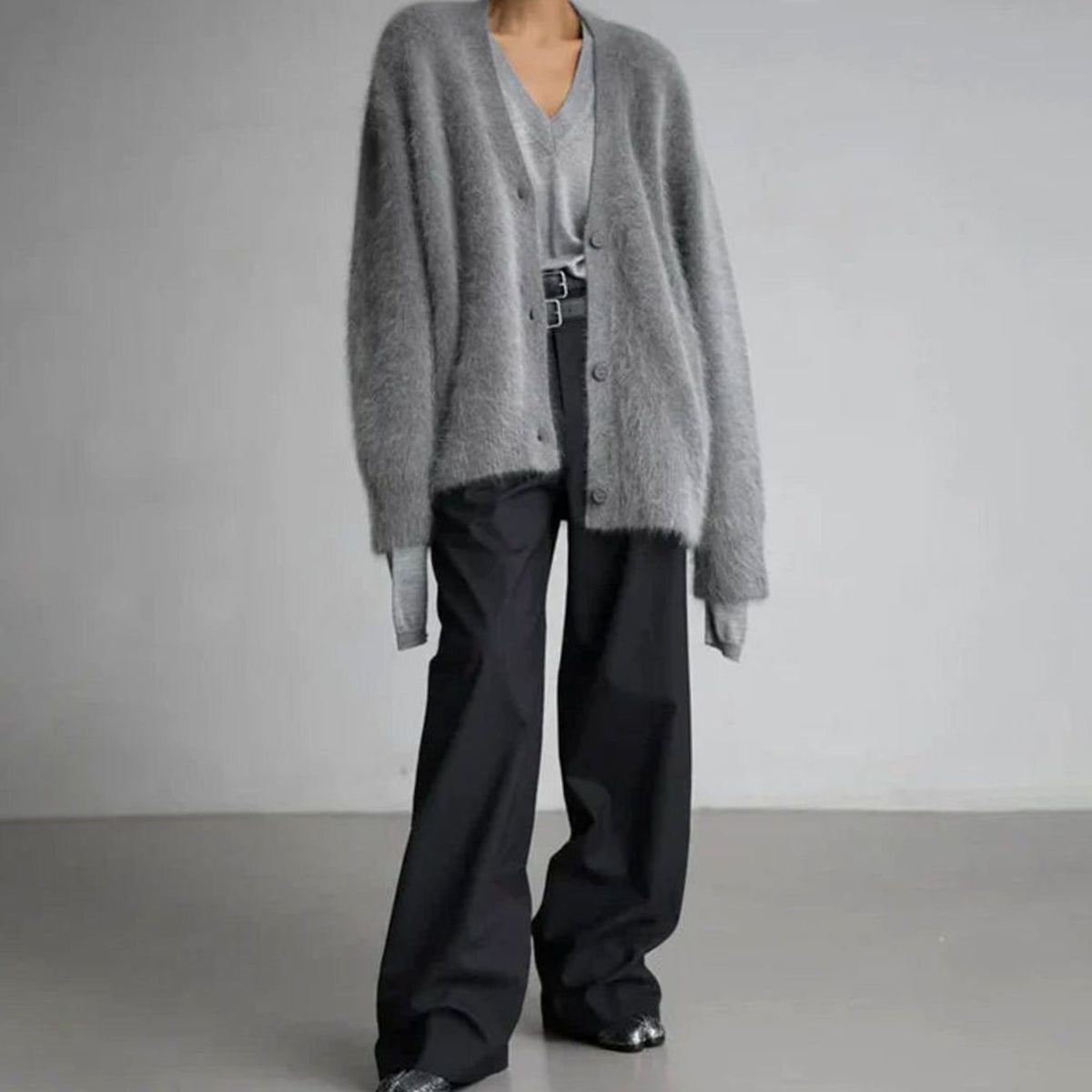 Oversized Cardigan Fluffy Fuzzy Knit V Neck Button Up Cardigan Sweater | Livia