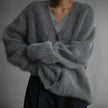 Livia | Women's Jumper Fluffy V-Neck Button-Front Oversized Cardigan with Fuzzy for Layering