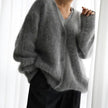 Livia | Women's Jumper Fluffy V-Neck Button-Front Oversized Cardigan with Fuzzy for Layering