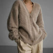 Livia | Women's Jumper Fluffy V-Neck Button-Front Oversized Cardigan with Fuzzy for Layering