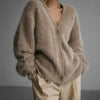 Livia | Women's Jumper Fluffy V-Neck Button-Front Oversized Cardigan with Fuzzy for Layering