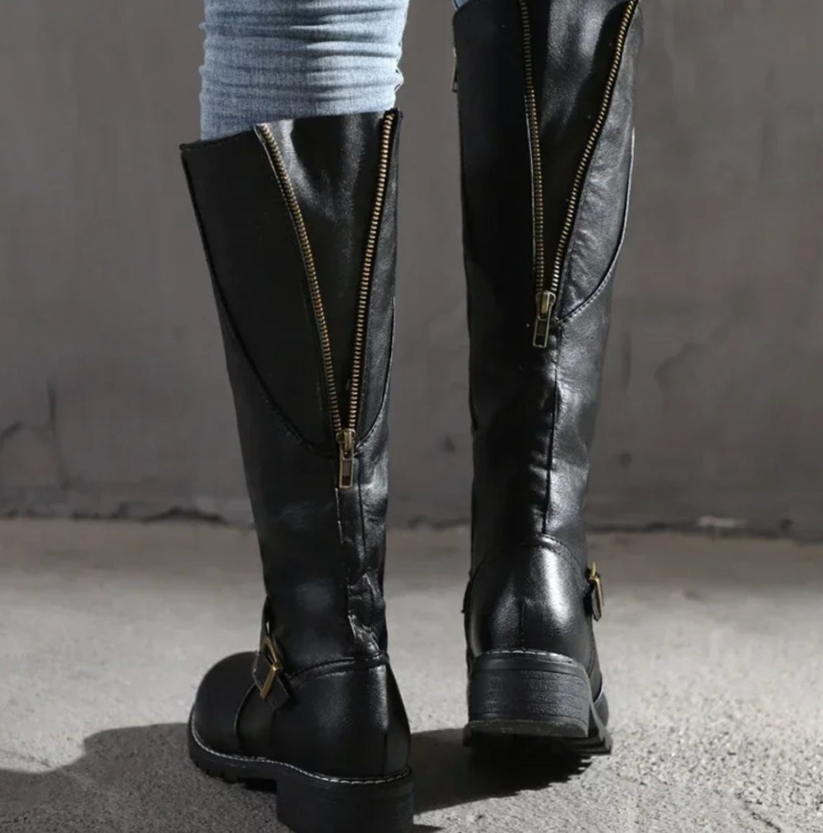 Leather Knee-High Riding Boots with Buckle Strap for Women | Pien