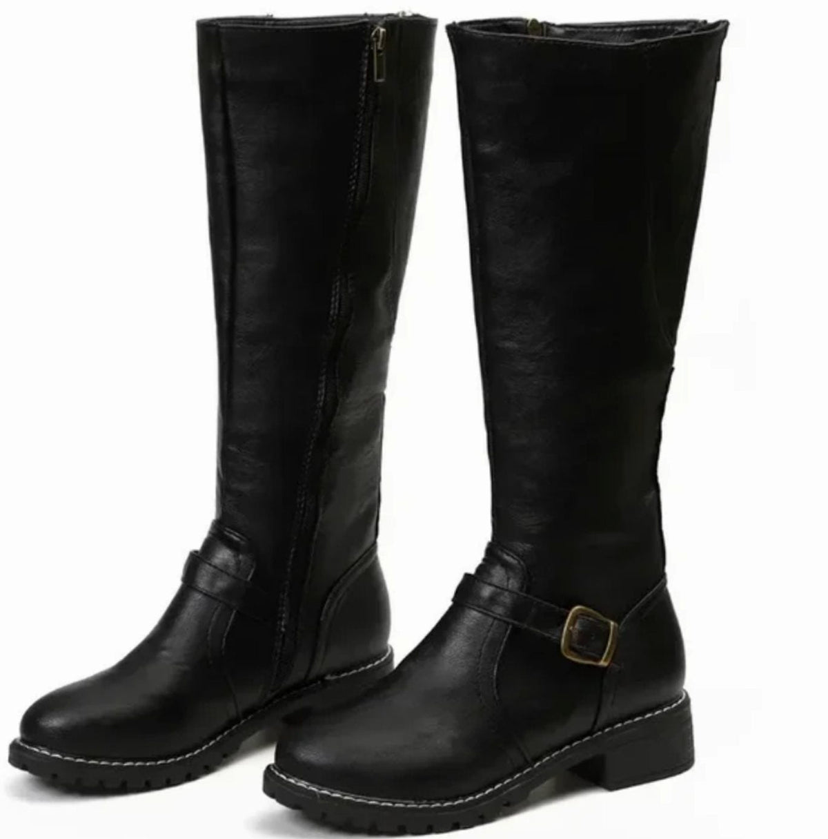 Leather Knee-High Riding Boots with Buckle Strap for Women | Pien