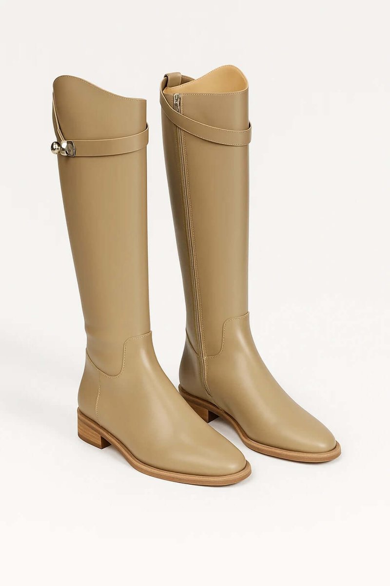 Eleanor | Women's Knee-High Leather-Look Buckle Strap Riding Boots