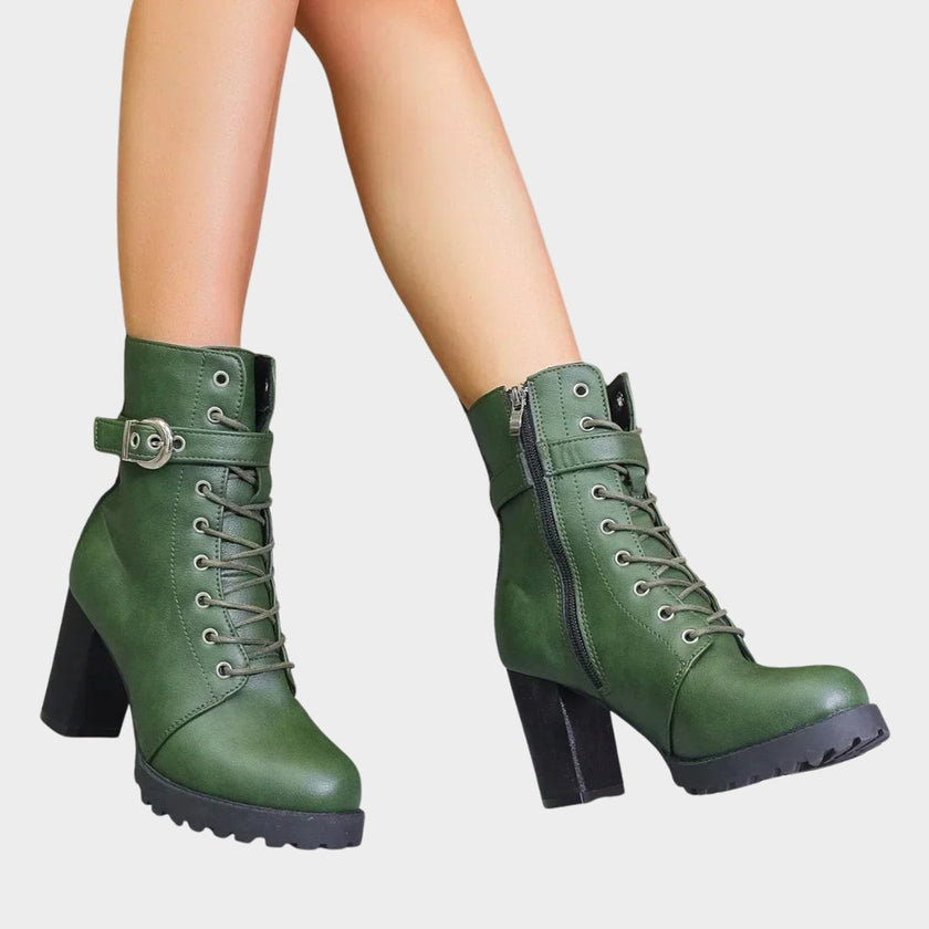 Layla | Women's Lace-Up Block-Heel Buckle Strap Combat Ankle Boots