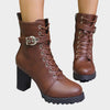 Layla | Women's Lace-Up Block-Heel Buckle Strap Combat Ankle Boots