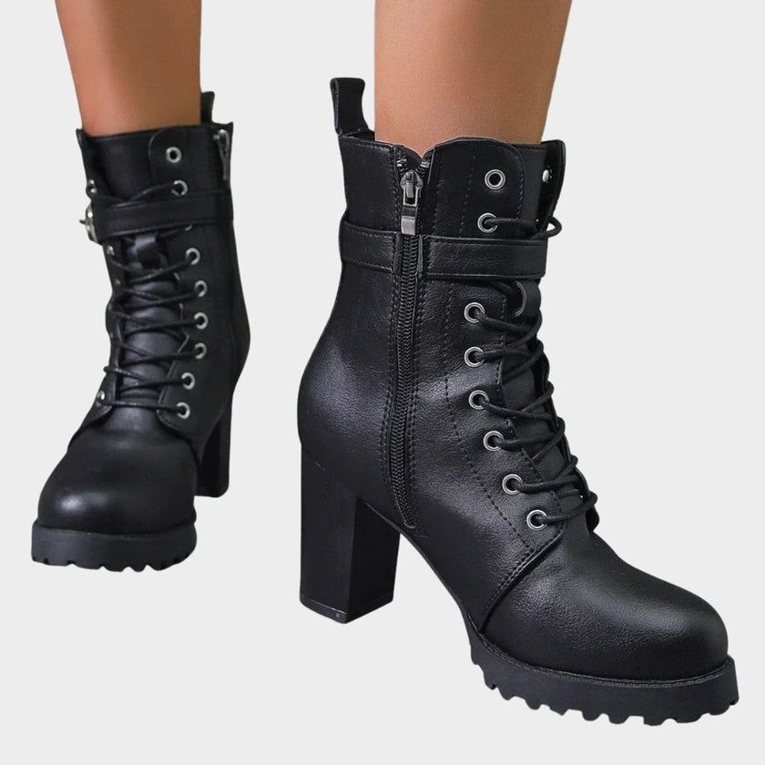 Layla | Women's Lace-Up Block-Heel Buckle Strap Combat Ankle Boots