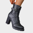 Layla | Women's Lace-Up Block-Heel Buckle Strap Combat Ankle Boots