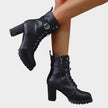Layla | Women's Lace-Up Block-Heel Buckle Strap Combat Ankle Boots