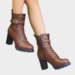Layla | Women's Lace-Up Block-Heel Buckle Strap Combat Ankle Boots