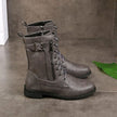 Combat Boots Faux Leather Lace Up Side Zip Chunky Sole Mid Calf Boots | Eleanor