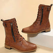 Combat Boots Faux Leather Lace Up Side Zip Chunky Sole Mid Calf Boots | Eleanor