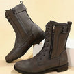 Combat Boots Faux Leather Lace Up Side Zip Chunky Sole Mid Calf Boots | Eleanor