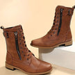 Combat Boots Faux Leather Lace Up Side Zip Chunky Sole Mid Calf Boots | Eleanor