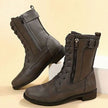Combat Boots Faux Leather Lace Up Side Zip Chunky Sole Mid Calf Boots | Eleanor