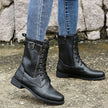 Combat Boots Faux Leather Lace Up Side Zip Chunky Sole Mid Calf Boots | Eleanor