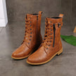 Combat Boots Faux Leather Lace Up Side Zip Chunky Sole Mid Calf Boots | Eleanor