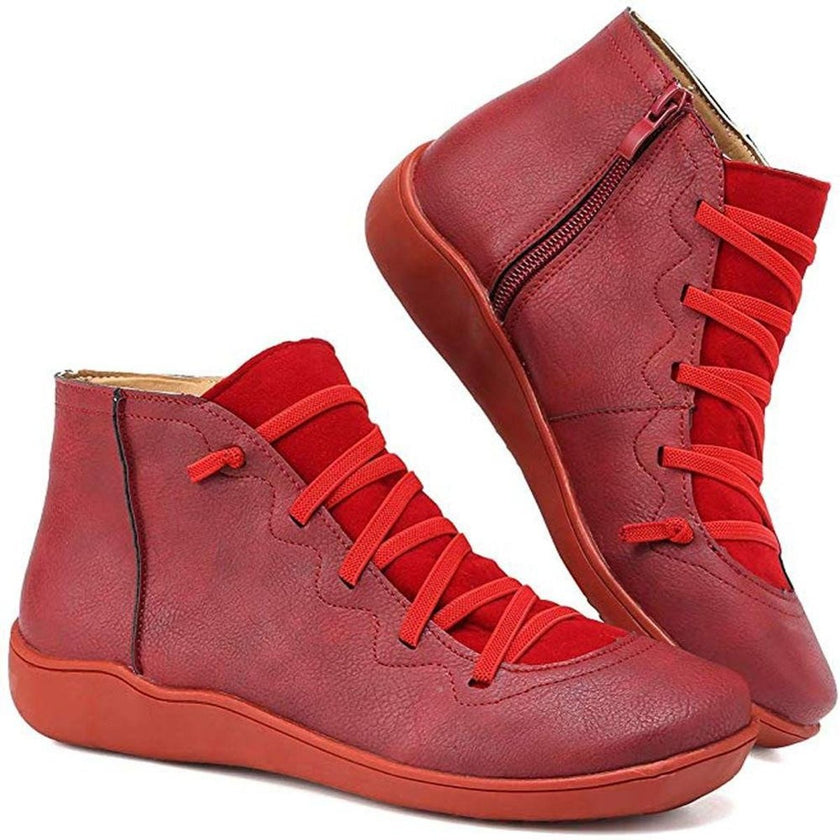 Madison | Women's Lace-Up Side-Zip Flat Ankle Knee High Boots