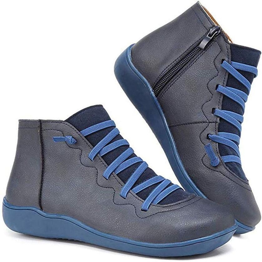 Madison | Women's Lace-Up Side-Zip Flat Ankle Knee High Boots