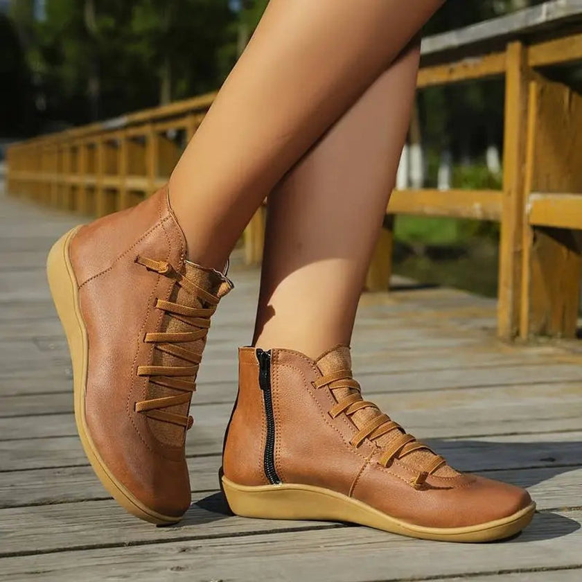 Madison | Women's Lace-Up Side-Zip Flat Ankle Knee High Boots
