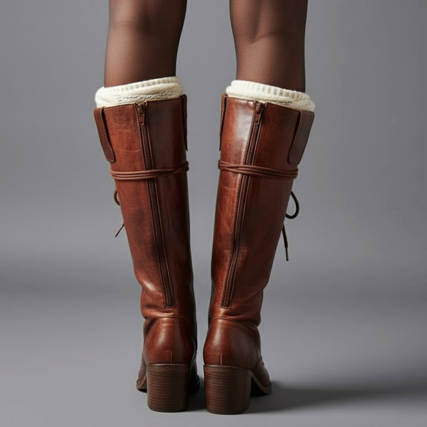 Maia | Women's Lace-Up Studded Block-Heel Knee-High Boots