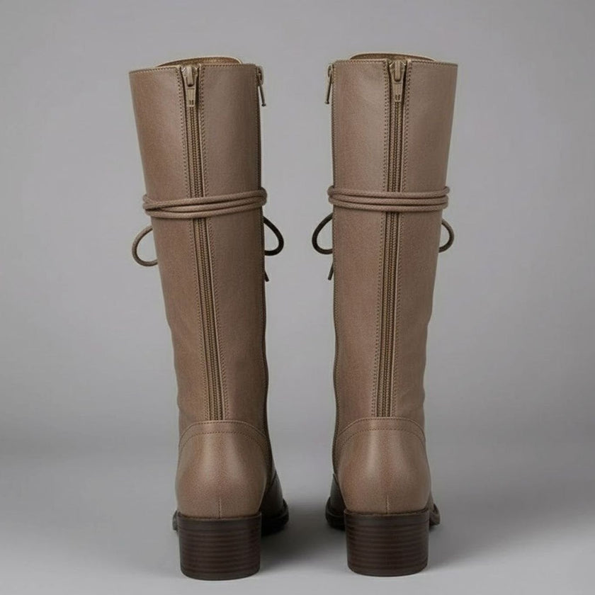 Maia | Women's Lace-Up Studded Block-Heel Knee-High Boots