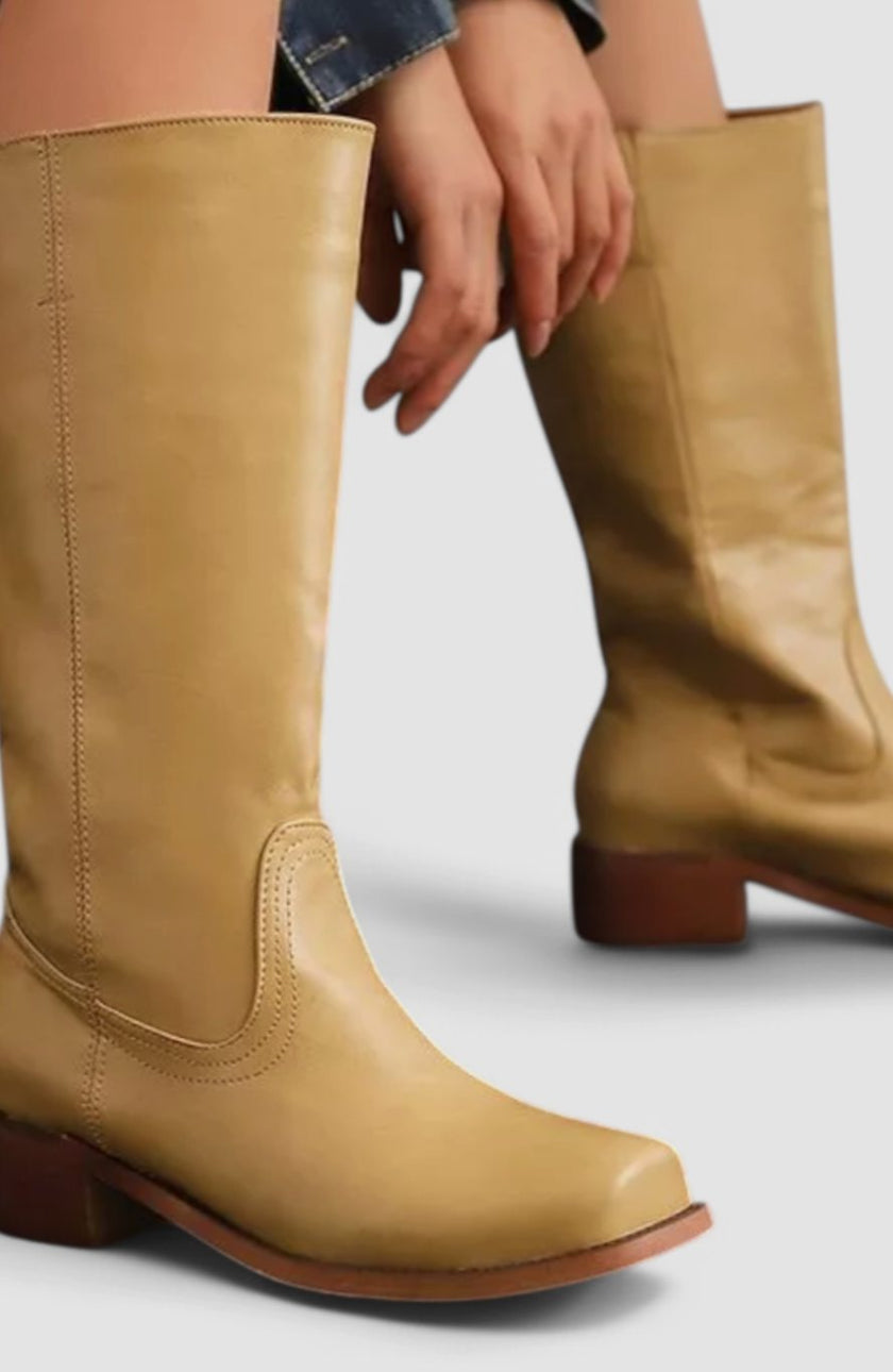 Knee High Boots Leather Stacked Low Heel Tall Winter Boots | Manon