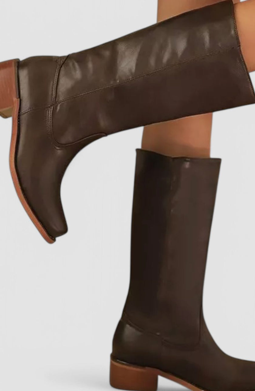Knee High Boots Leather Stacked Low Heel Tall Winter Boots | Manon