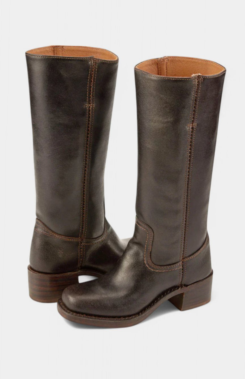 Knee High Boots Leather Stacked Low Heel Tall Winter Boots | Manon