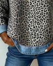 Aria | Women's Leopard Print Denim Patchwork Pullover Sweater with Crew-Neck for Winter