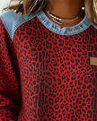 Aria | Women's Leopard Print Denim Patchwork Pullover Sweater with Crew-Neck for Winter