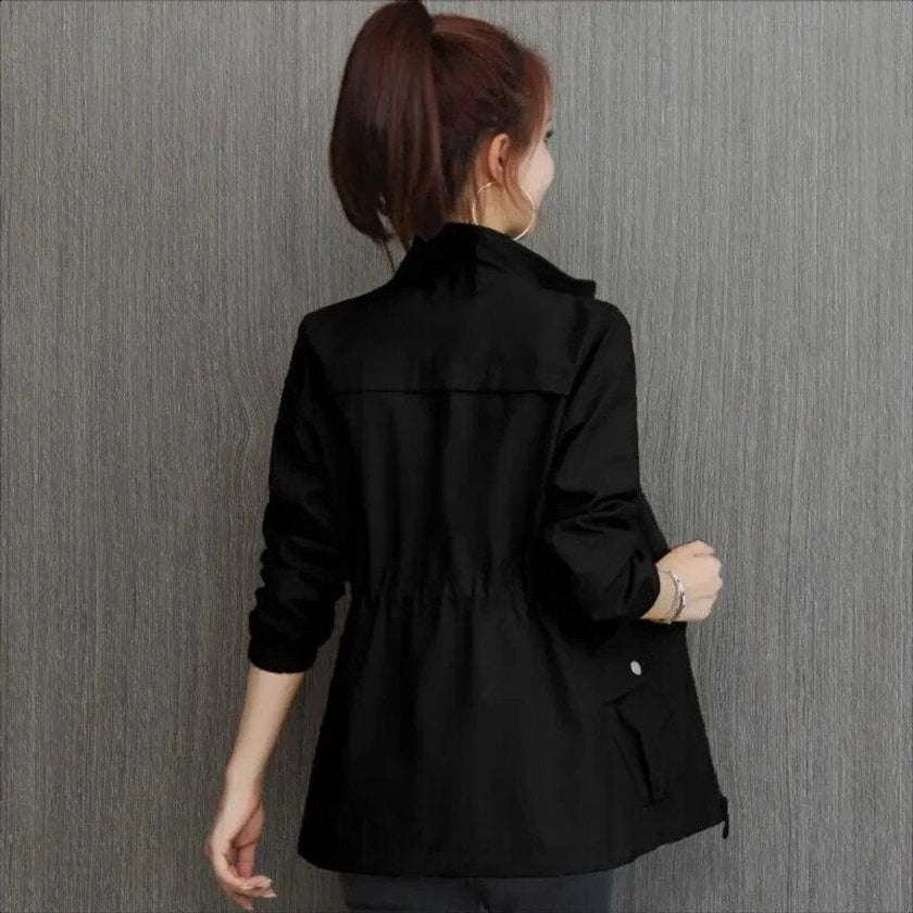 Bomber Jacket Women Lightweight Cropped Drawstring Waist Zip-Up