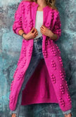 Roos | Women's Long Pom-Detail Open-Front Knit Cardigan Sweater with Cozy for Layering