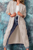 Roos | Women's Long Pom-Detail Open-Front Knit Cardigan Sweater with Cozy for Layering