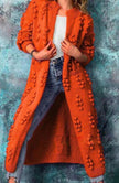Roos | Women's Long Pom-Detail Open-Front Knit Cardigan Sweater with Cozy for Layering