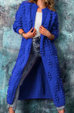 Roos | Women's Long Pom-Detail Open-Front Knit Cardigan Sweater with Cozy for Layering