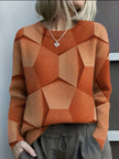 Olivia | Women's Long Sleeve Geometric Print Knit Sweater with Crew-Neck for Everyday